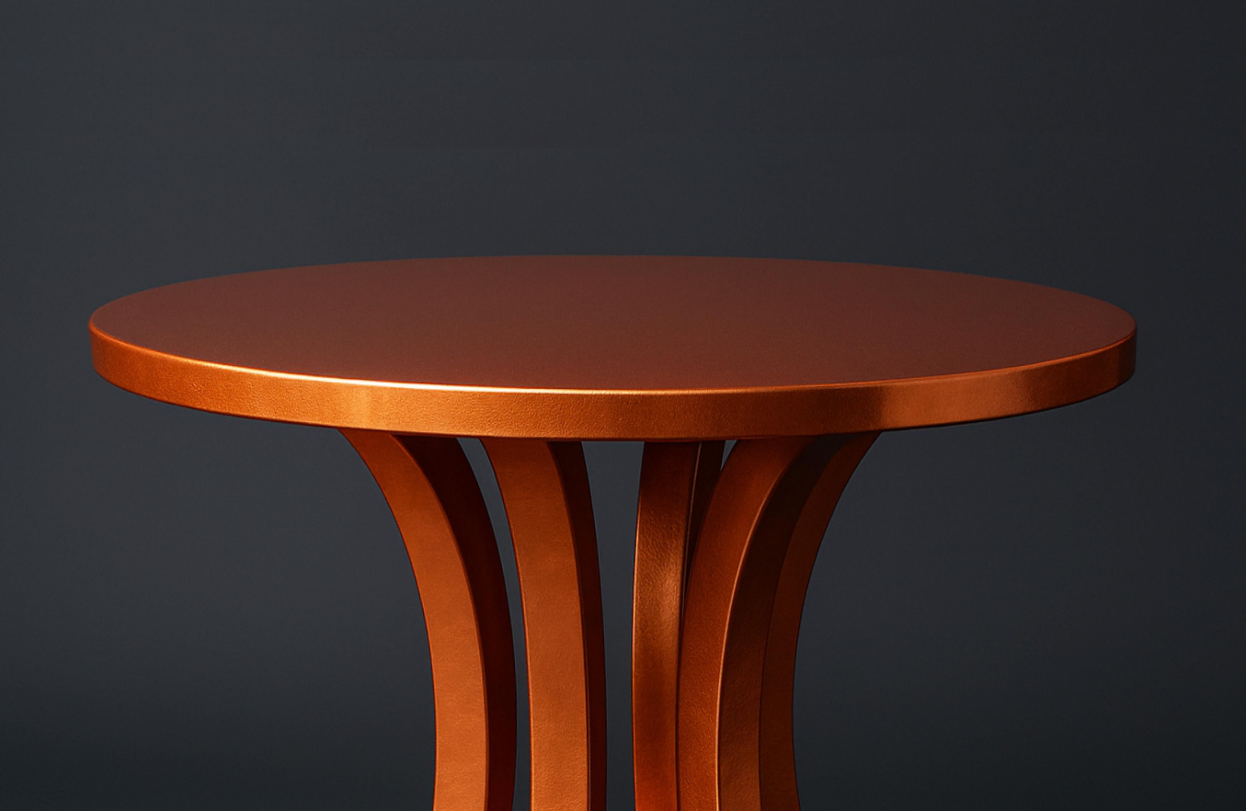 Chestnut Art Deco Inspired Copper Gilt Circular Pedestal Table, 20th Century For Sale
