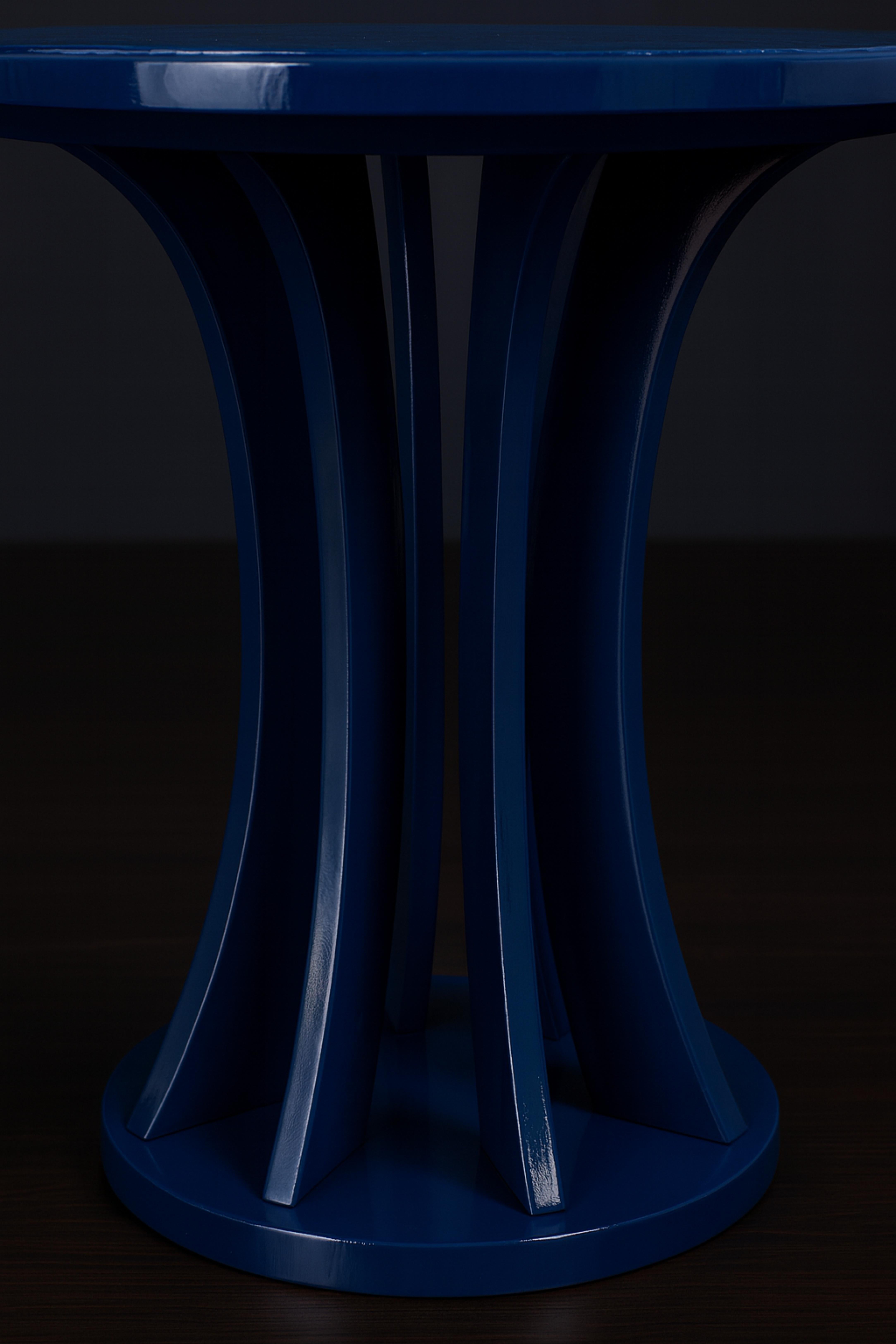 Art Deco Inspired Sapphire Blue Circular Pedestal Table, 20th Century For Sale 1