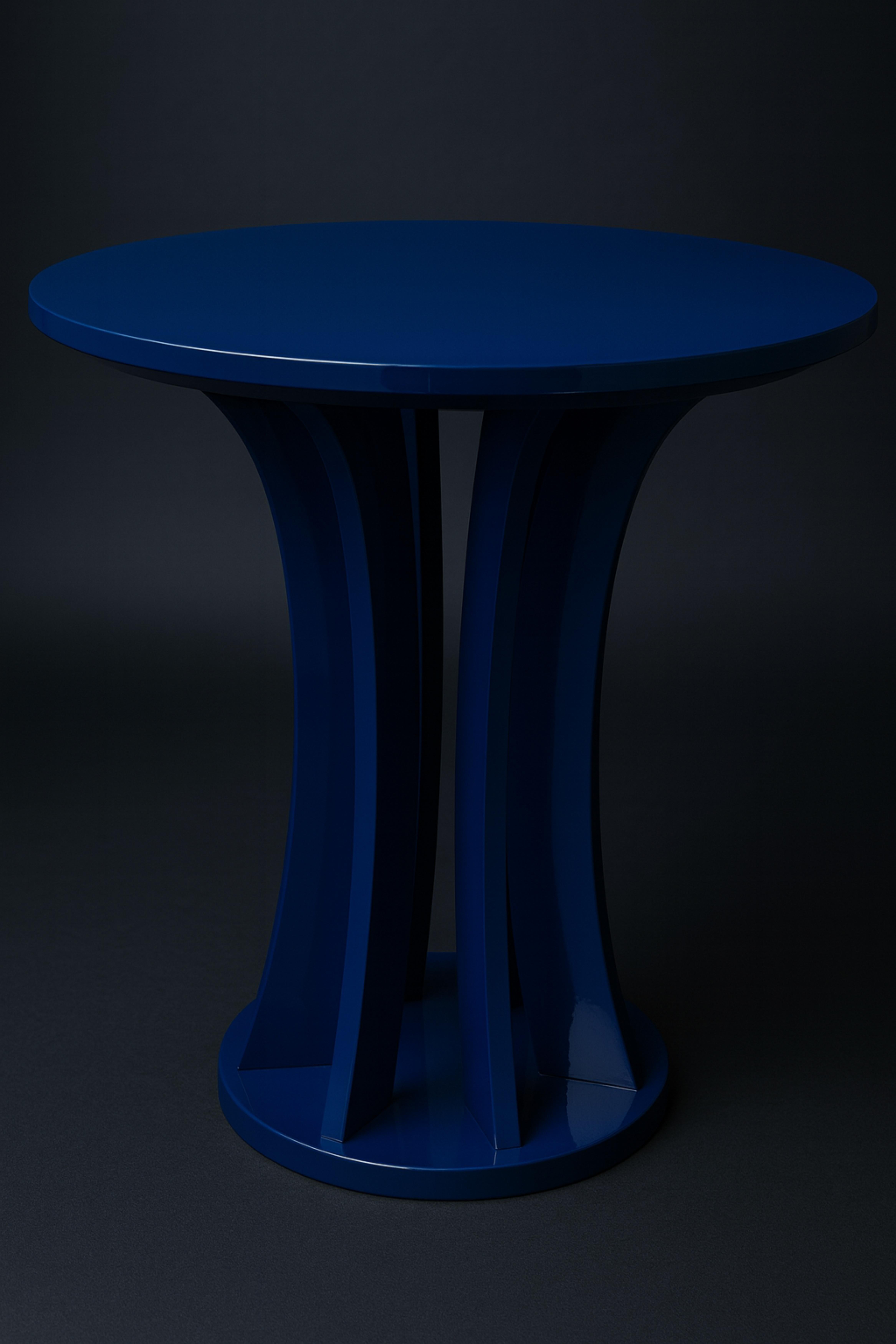Art Deco Inspired Sapphire Blue Circular Pedestal Table, 20th Century For Sale 2