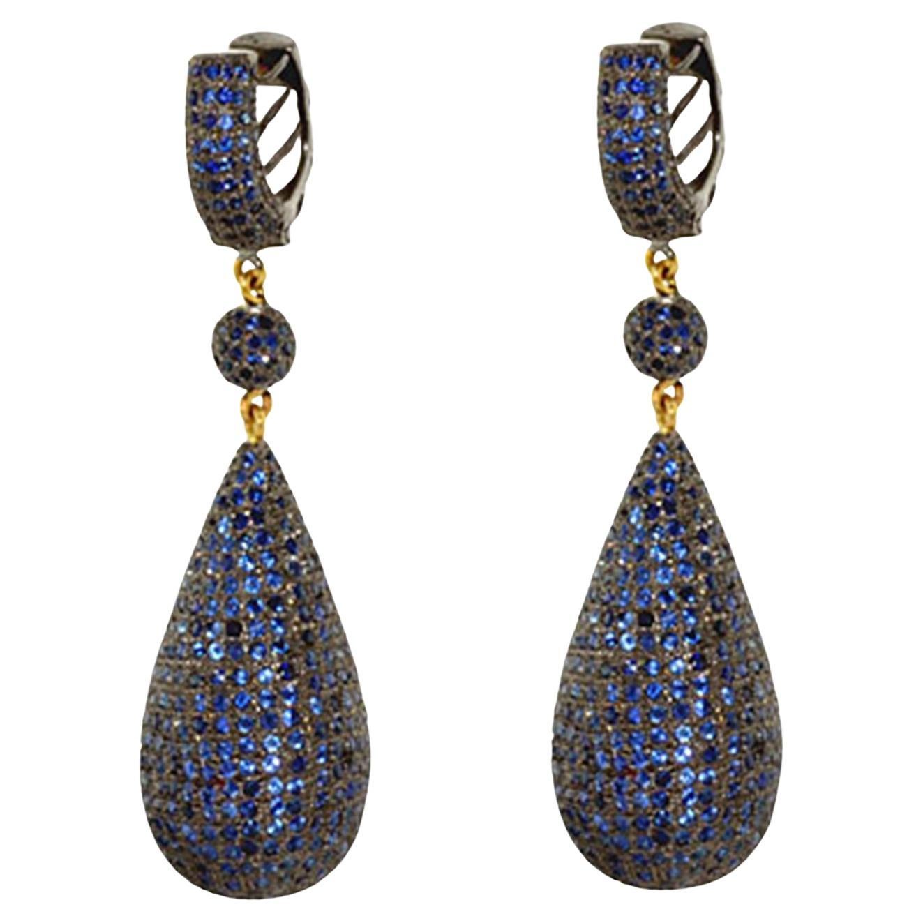 Orecchini a goccia con zaffiro blu di ispirazione Art Deco - Accenti in oro 14k