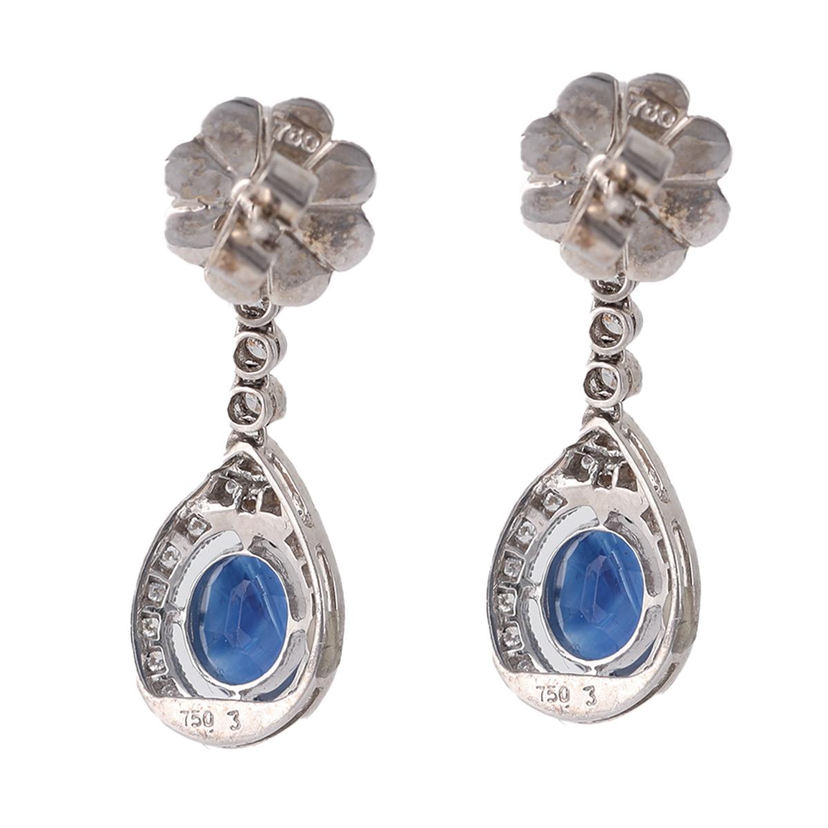 Art Deco Inspired Sapphire Diamond 18k White Gold Dangle Earrings 1
