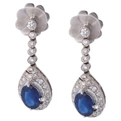Art Deco Inspired Sapphire Diamond 18k White Gold Dangle Earrings