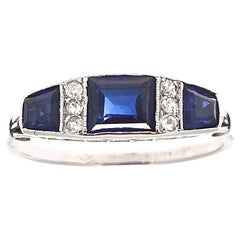 Art Deco Revival Sapphire Diamond Platinum Engagement Ring