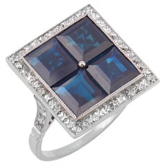 Art Deco inspired sapphire diamond platinum dinner ring