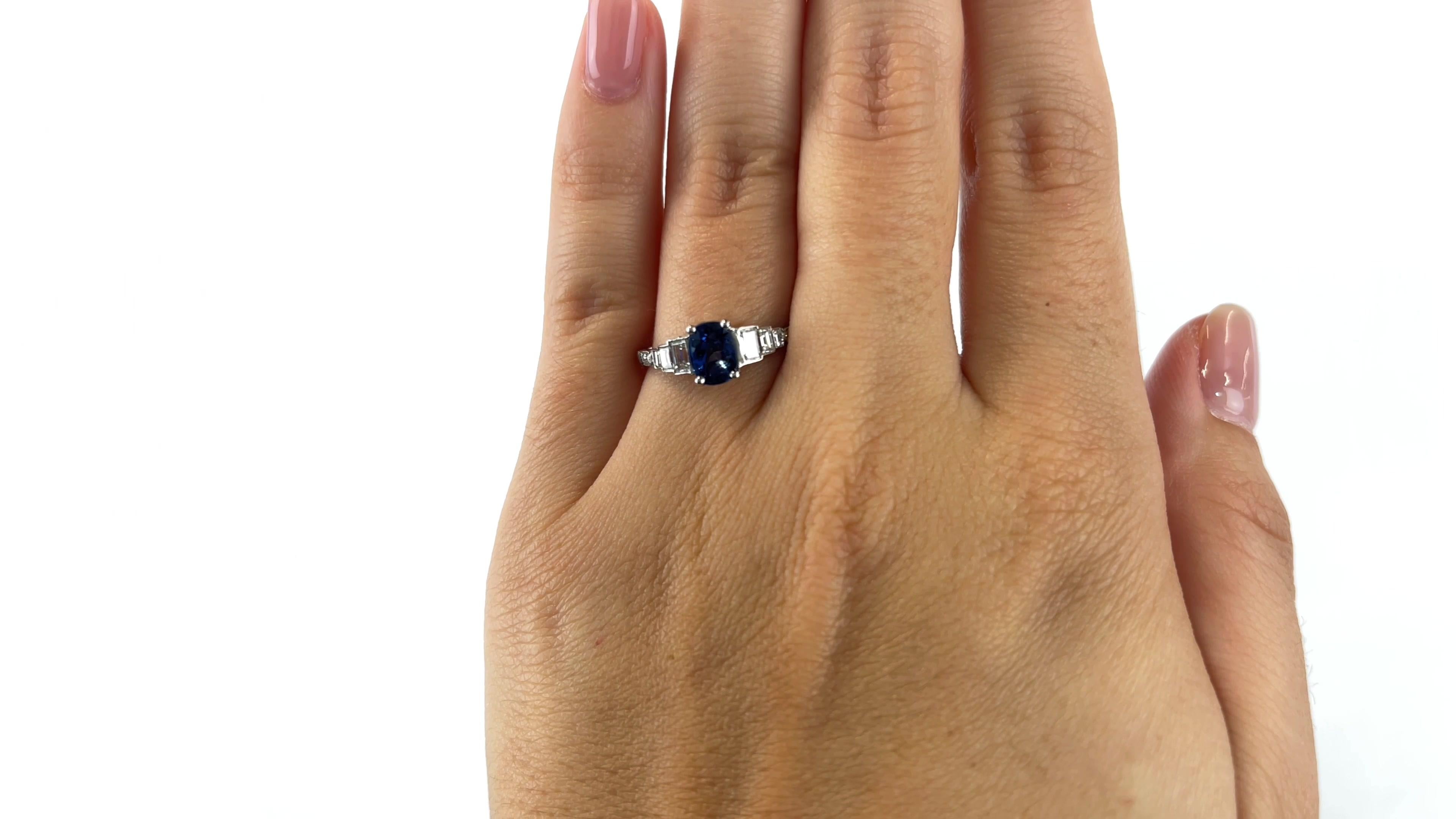 Oval Cut Art Deco Inspired 0.92 Carat Sapphire Diamond Platinum Ring
