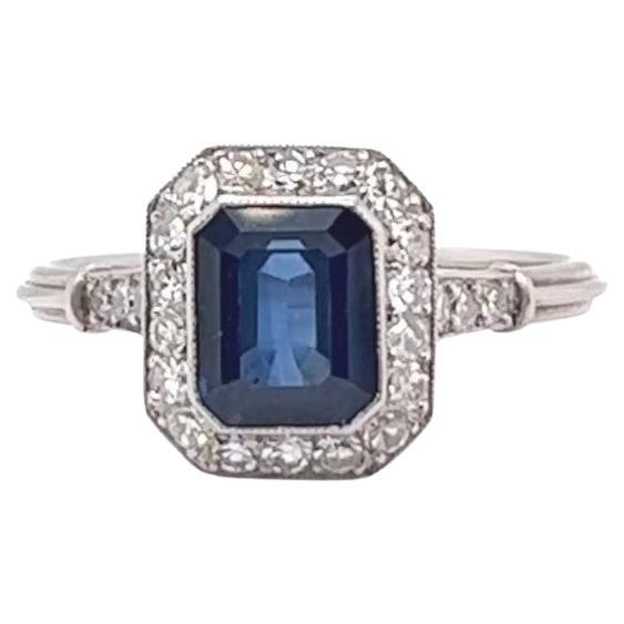 Art Deco Inspired Sapphire Diamond Platinum Ring For Sale 1