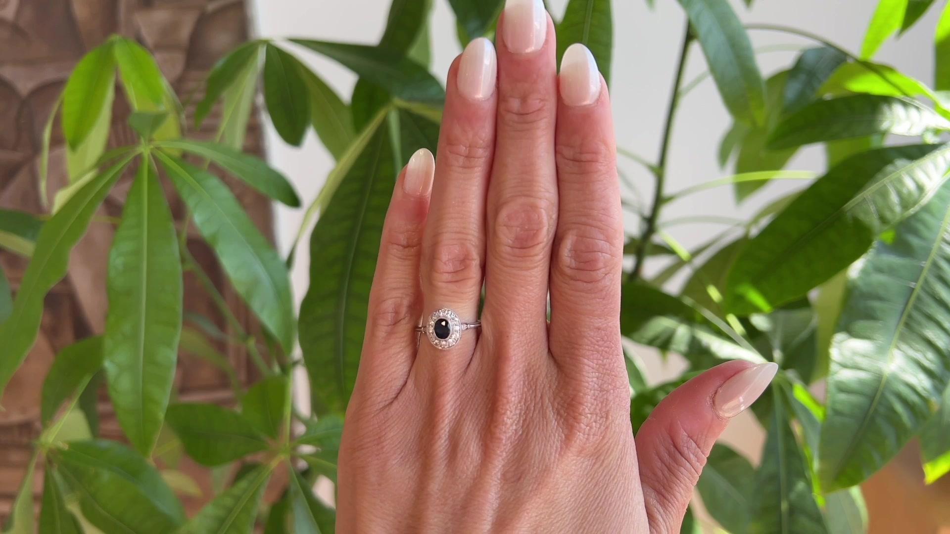 Oval Cut Art Deco Inspired Sapphire Diamond Platinum Ring For Sale