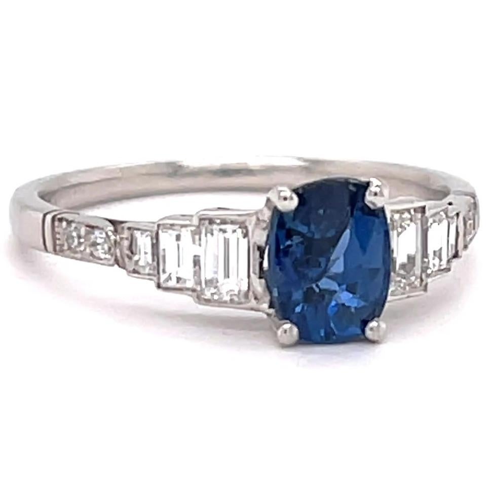 Art Deco Inspired 0.92 Carat Sapphire Diamond Platinum Ring In New Condition In Beverly Hills, CA