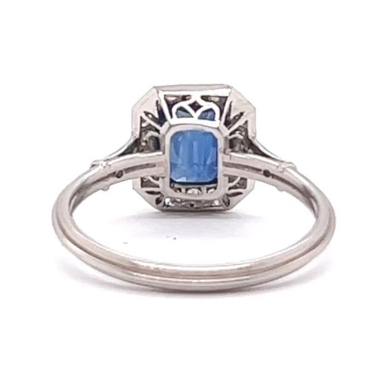 Art Deco Inspired Sapphire Diamond Platinum Ring For Sale 2
