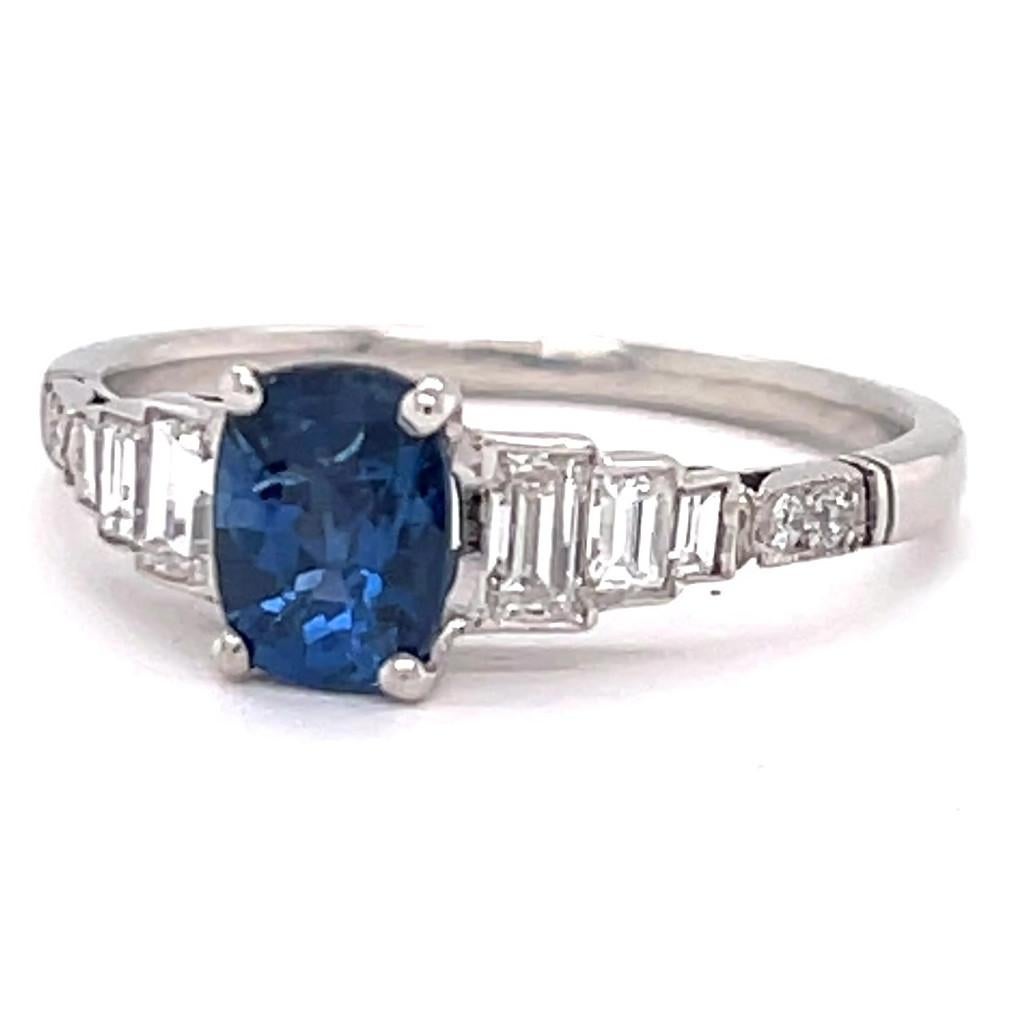 Women's or Men's Art Deco Inspired 0.92 Carat Sapphire Diamond Platinum Ring