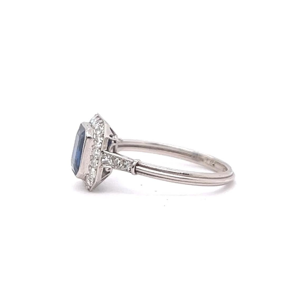 Art Deco Inspired Sapphire Diamond Platinum Ring For Sale 3