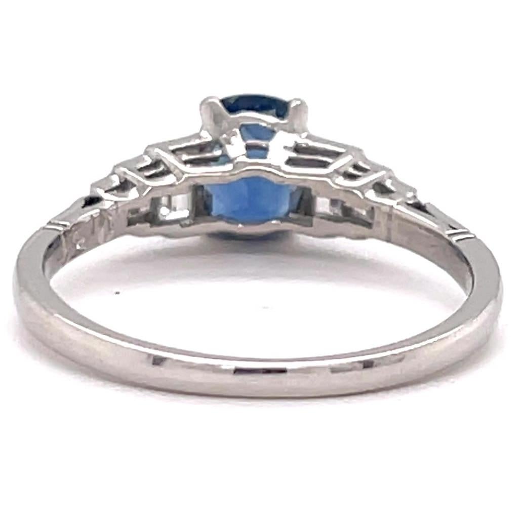 Art Deco Inspired 0.92 Carat Sapphire Diamond Platinum Ring 1