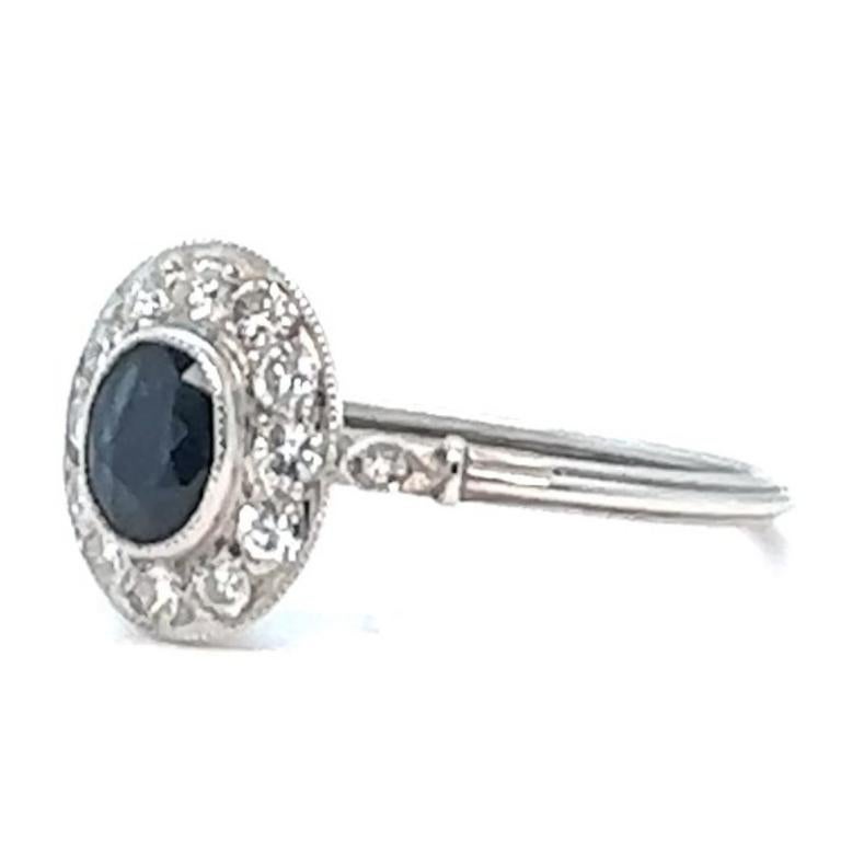 Art Deco Inspired Sapphire Diamond Platinum Ring For Sale 1