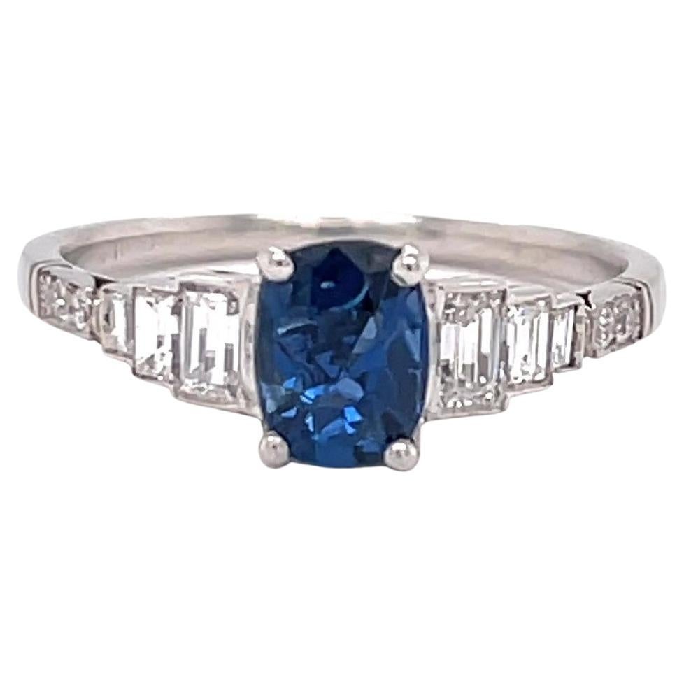 Art Deco Inspired 0.92 Carat Sapphire Diamond Platinum Ring