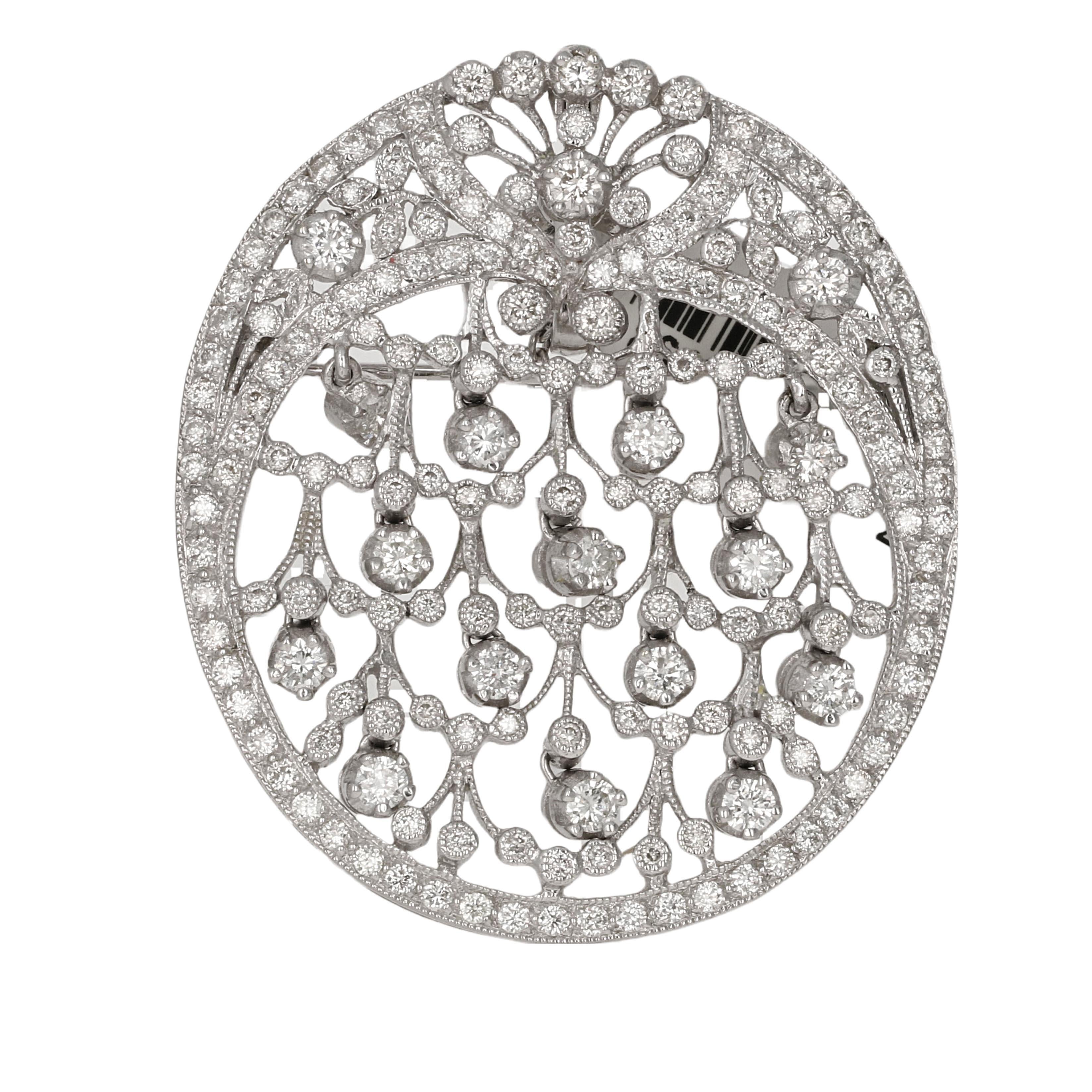 Round Cut Art Deco Inspired Sonia B. Diamond Necklace Pendant For Sale