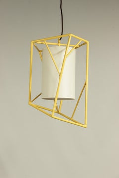 Art Deco Inspired Star III Pendant Lamp Yellow Sun and Linen Shade