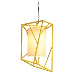 Art Deco Inspired Star III Pendant Lamp Yellow Sun and Linen Shade