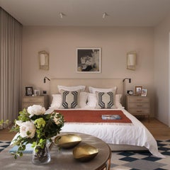 Art Deco Inspired Star Wall Sconce Polished Copper and Linen Shade