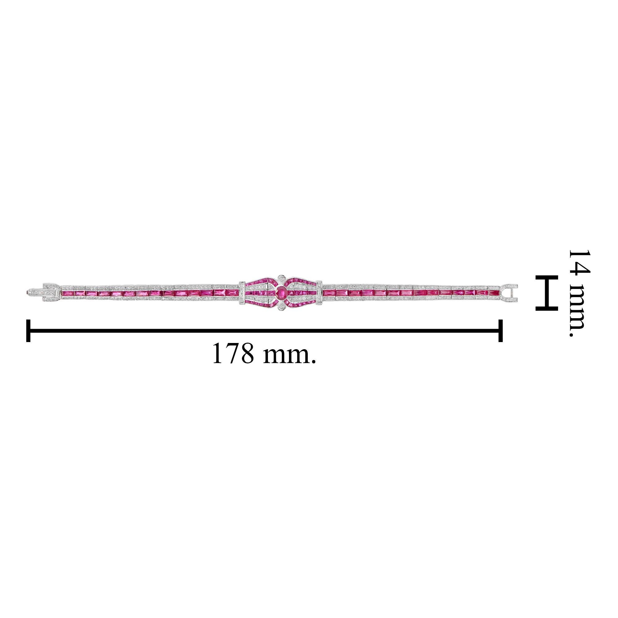 Art Deco Inspired Style Pink Red Ruby & Diamond Unique 18K White Gold Bracelet (Brillantschliff) im Angebot
