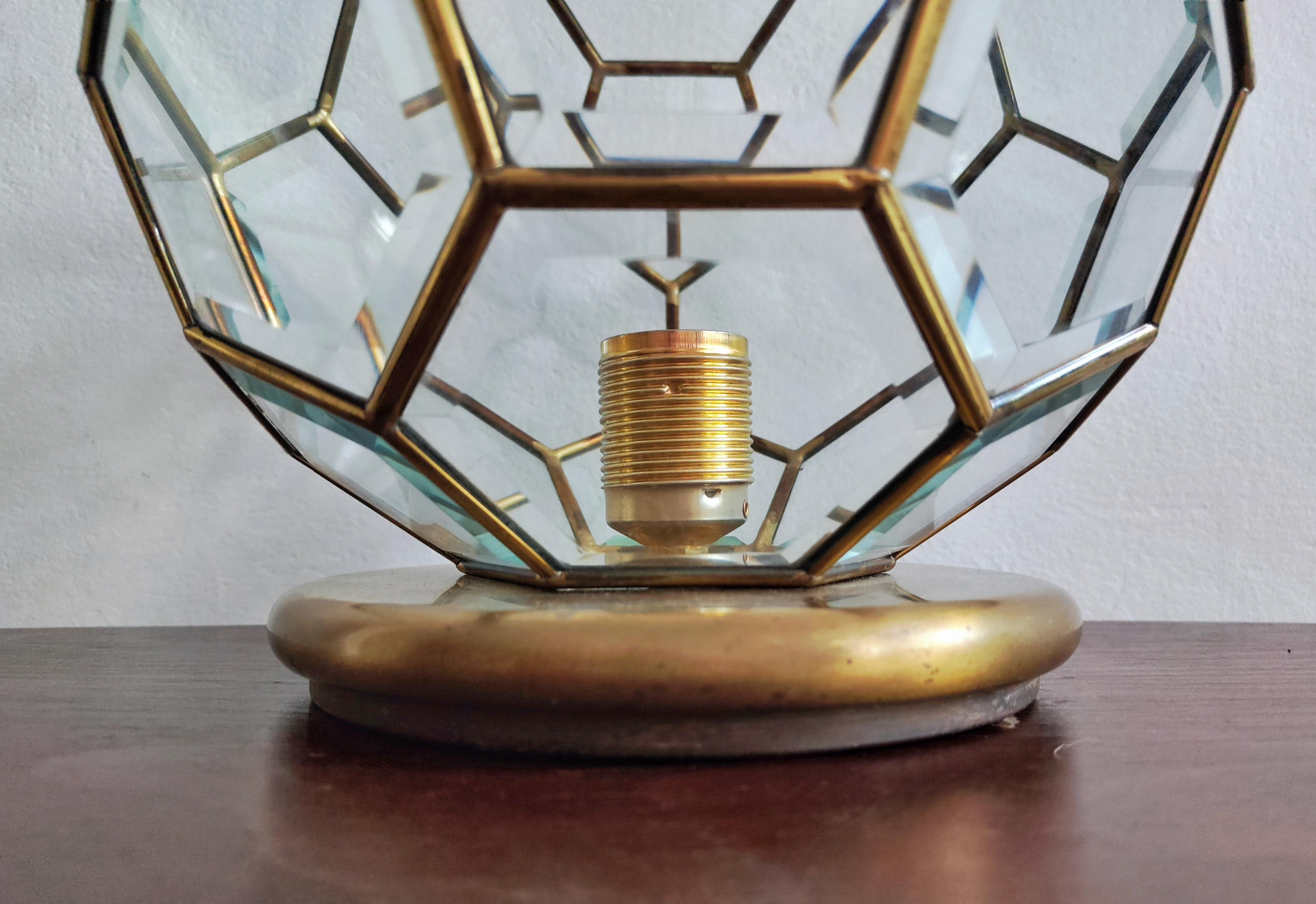 Adolf Loos Style  Lamp in Brass & Faceted Glass, Austria 1950s In Good Condition For Sale In Beograd, RS