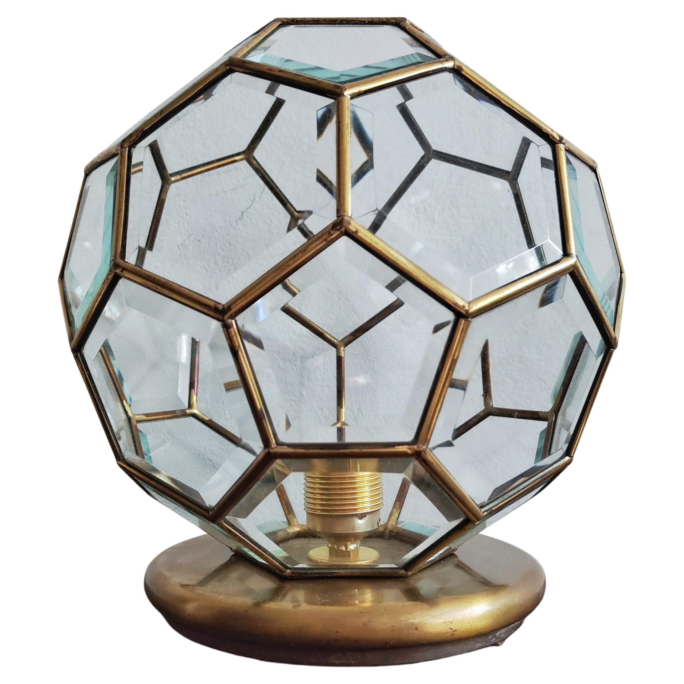 Adolf Loos Style  Lamp in Brass & Faceted Glass, Austria 1950s