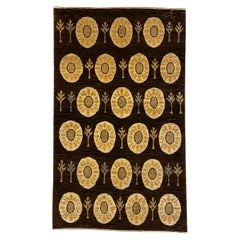 Art Deco-Inspired Tan and Brown Wool Persian Rug with Tribal Motifs, 3' x 5'