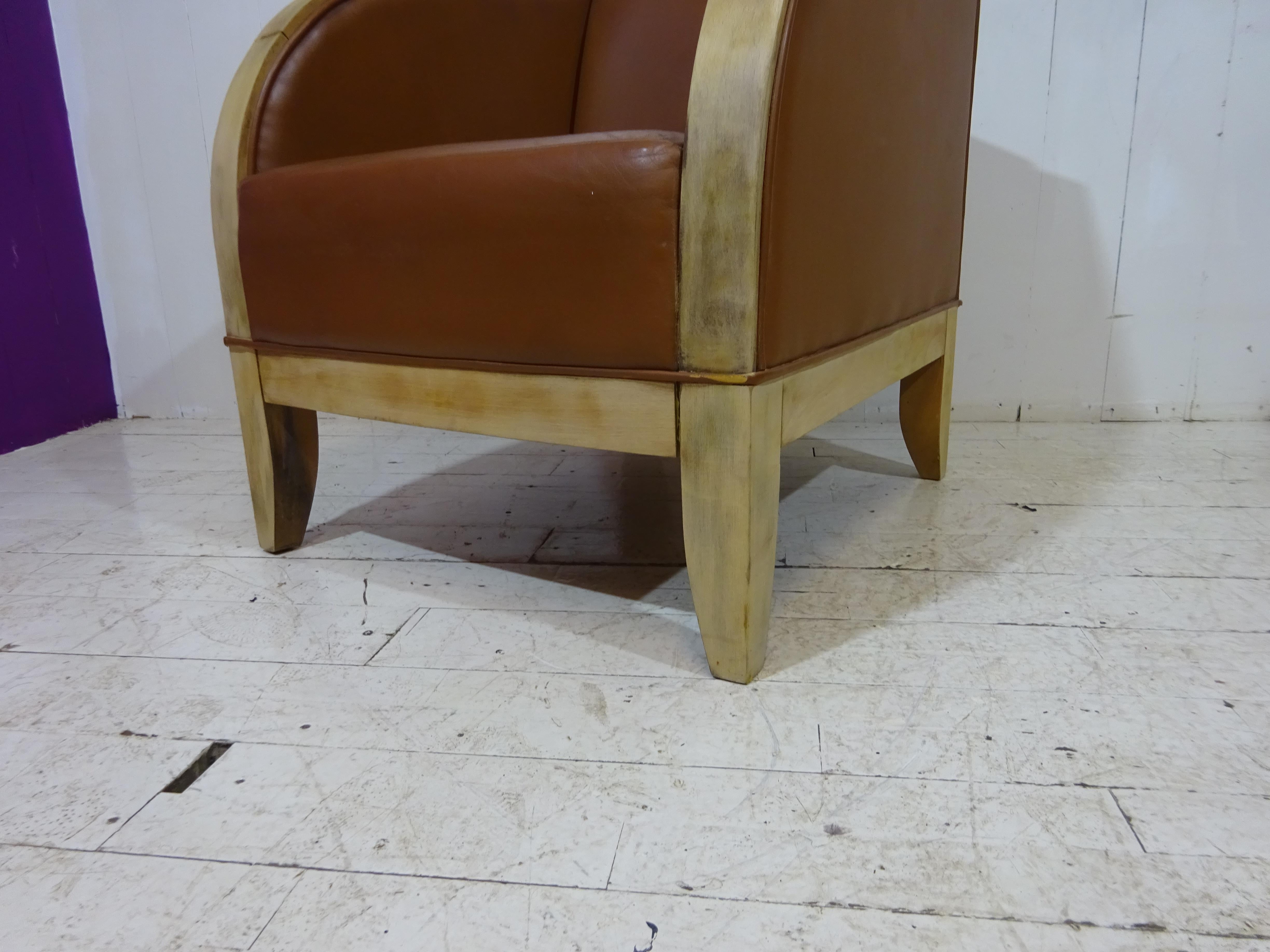 Art Deco Inspired Tan Leather Lounge Chair For Sale 4