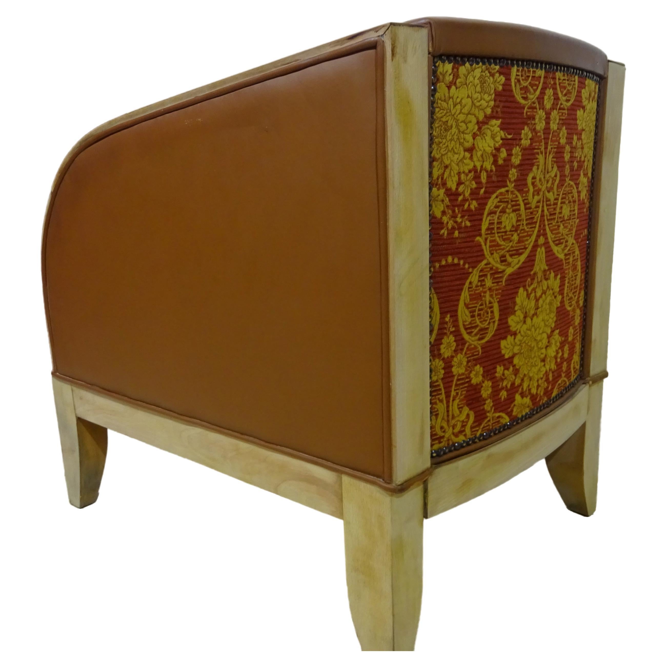 Art Deco inspirierter Lounge-Sessel aus braunem Leder