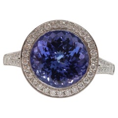 Anello in platino con tanzanite e diamanti, ispirato all'Art Deco