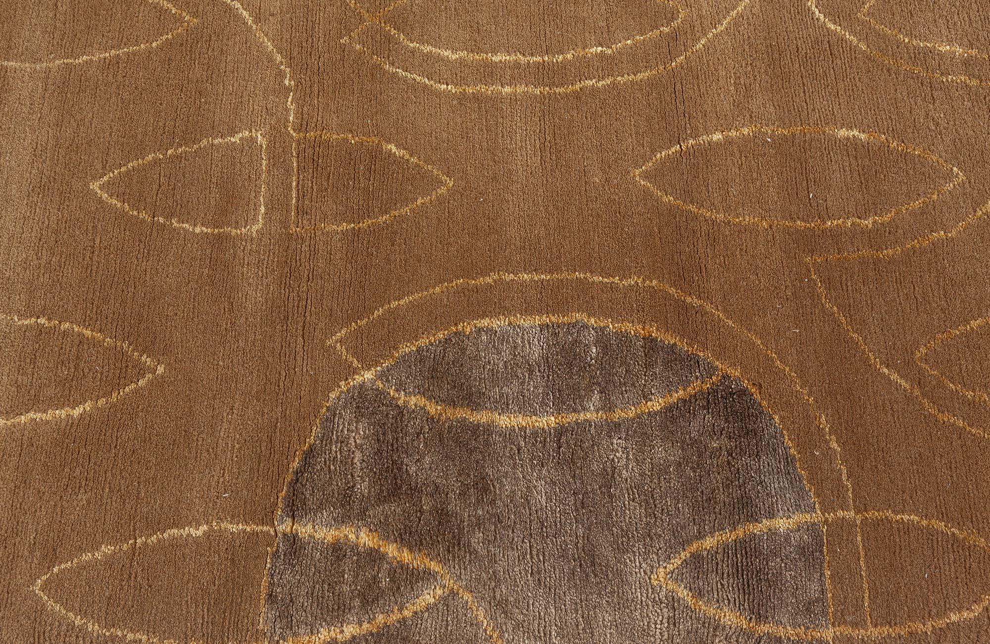 Wool Art Deco Inspired Tibetan Rug in Brown and Beige by Doris Leslie Blau For Sale