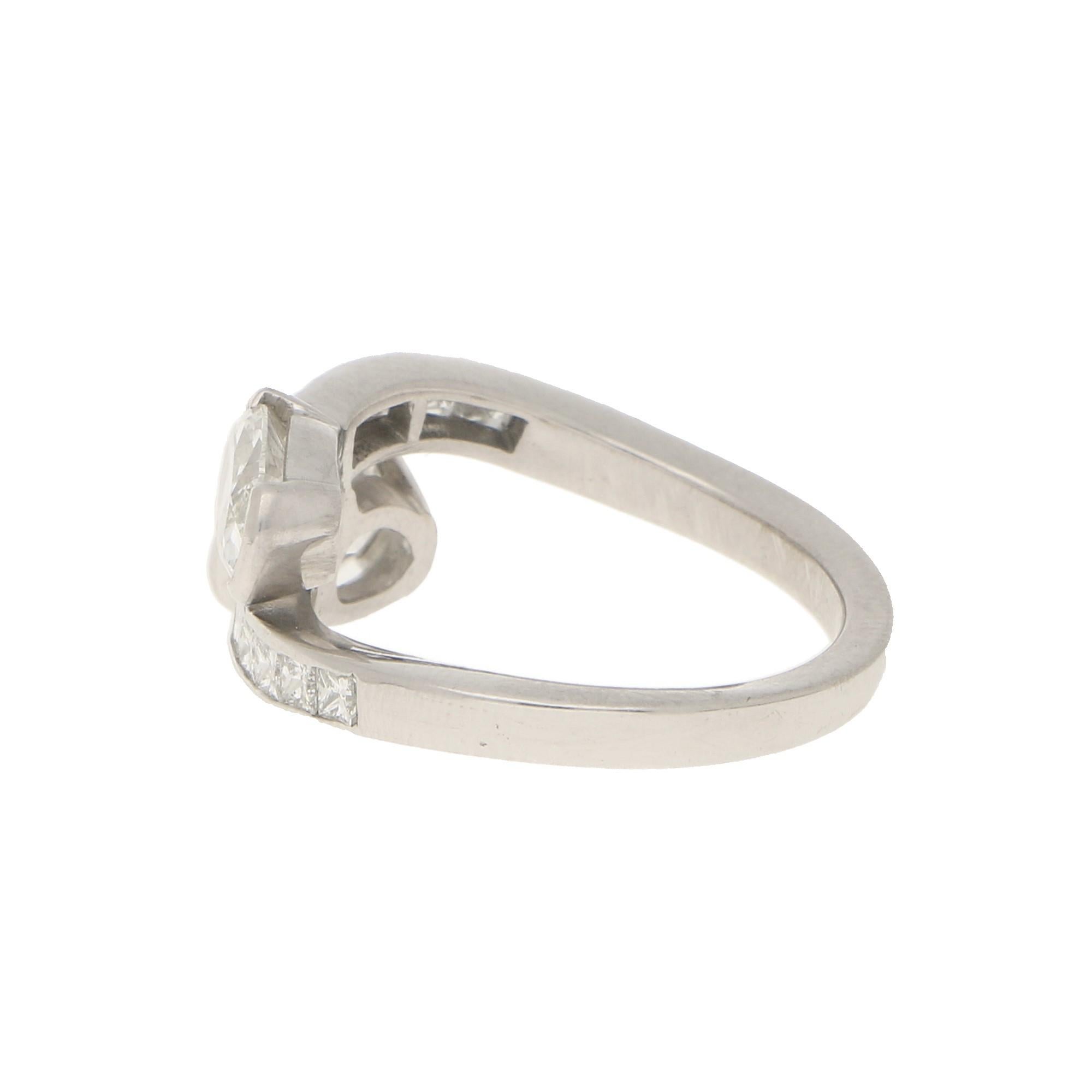 Art Deco Inspired Toi-et-Moi Crossover Ring Set in 18 Karat White Gold 1