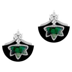 Art Deco Inspired "Trapiche' Emerald Earrings