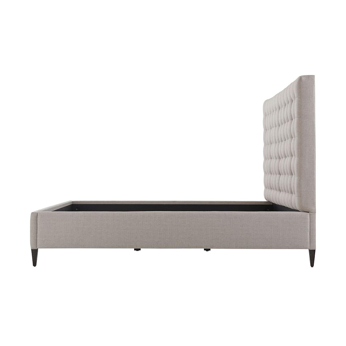 Vietnamese Art Deco Inspired Tufted King Bed For Sale