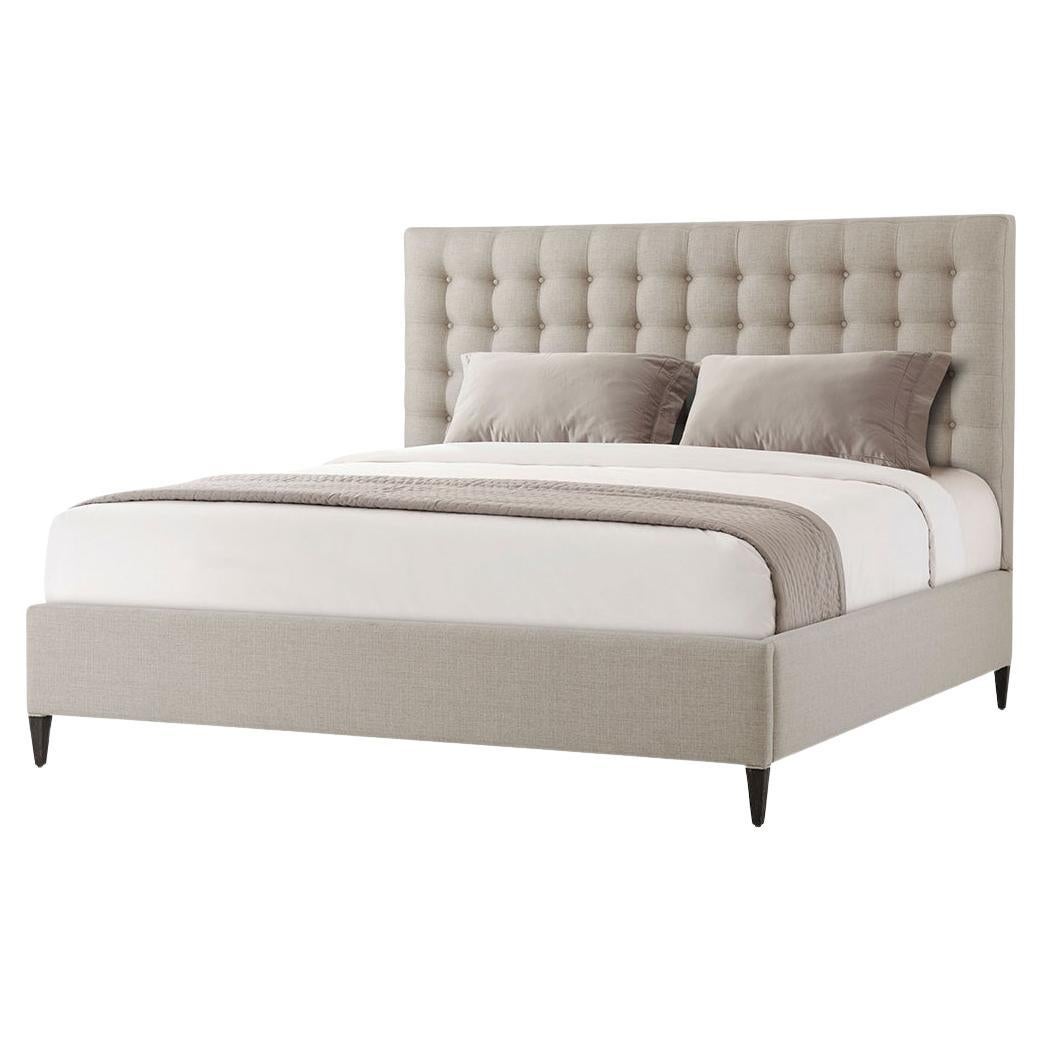 Art Deco Inspired Tufted King Bed For Sale