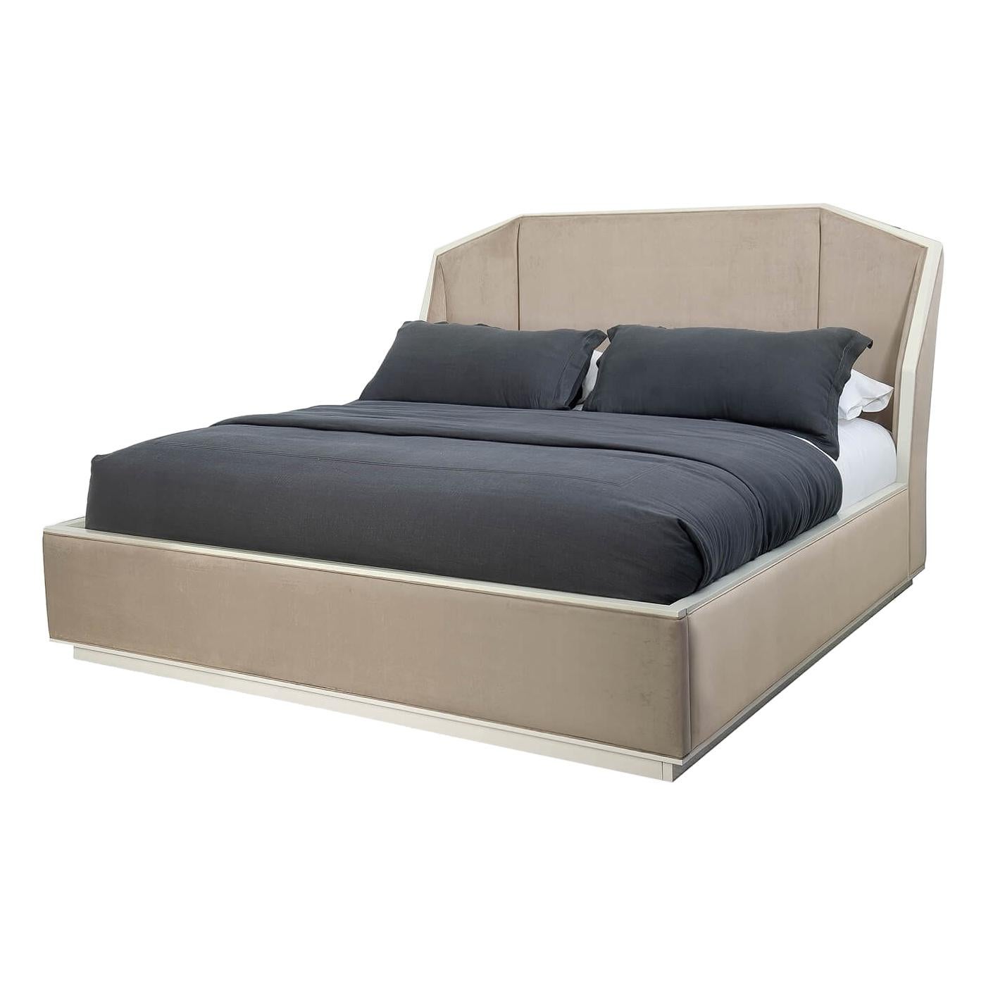 Art Deco Inspired Upholstered King Bed