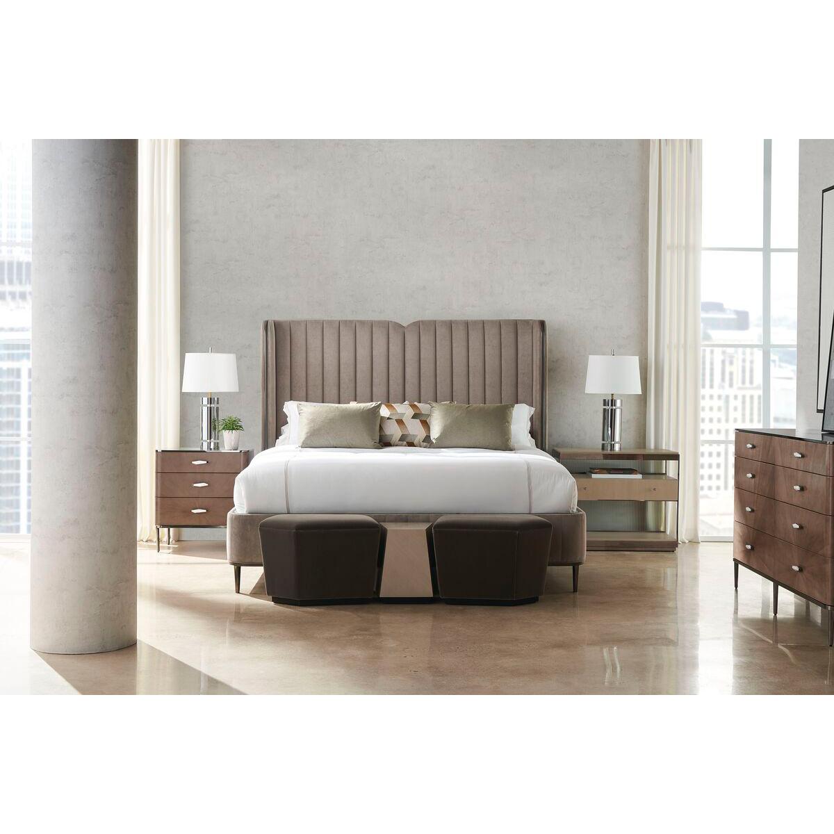 Contemporary Art Deco Inspired Velvet Queen Bed For Sale