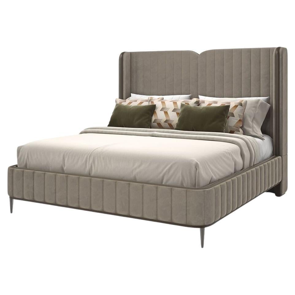 Art Deco Inspired Velvet Queen Bed For Sale