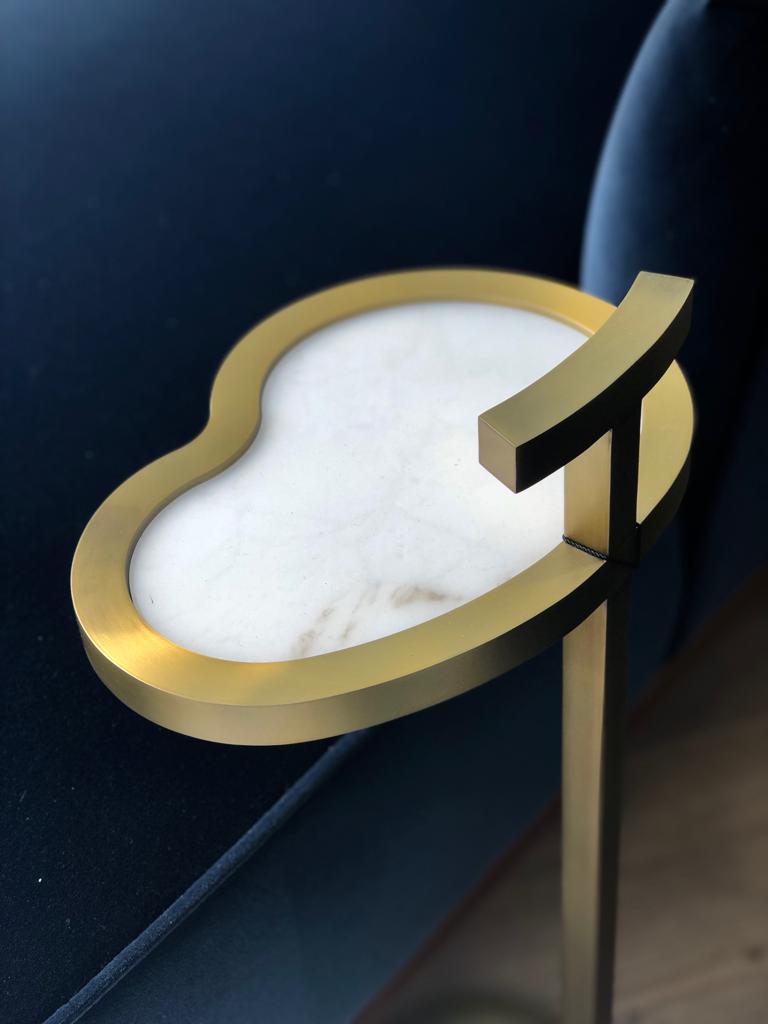 Art Deco Inspired Vesper Martini Table Bean Shape in Brushed Brass