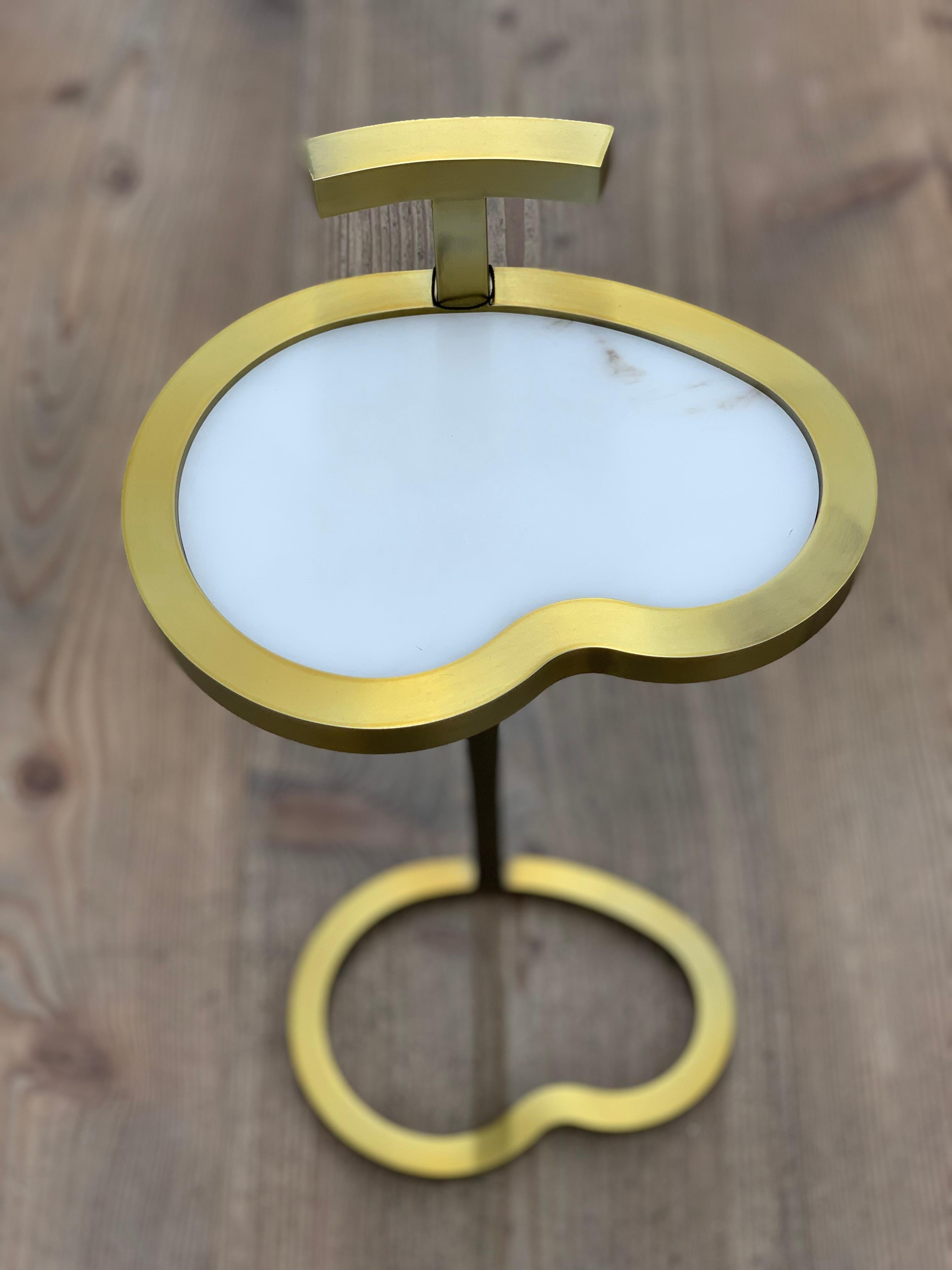 Contemporary Art Deco Inspired Vesper Martini Table Bean Shape in Brushed Brass Plated For Sale