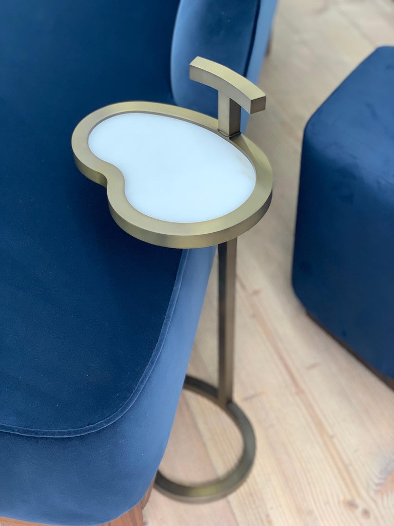 Art Deco Inspired Vesper Martini Table Bean Shape in Brushed Brass