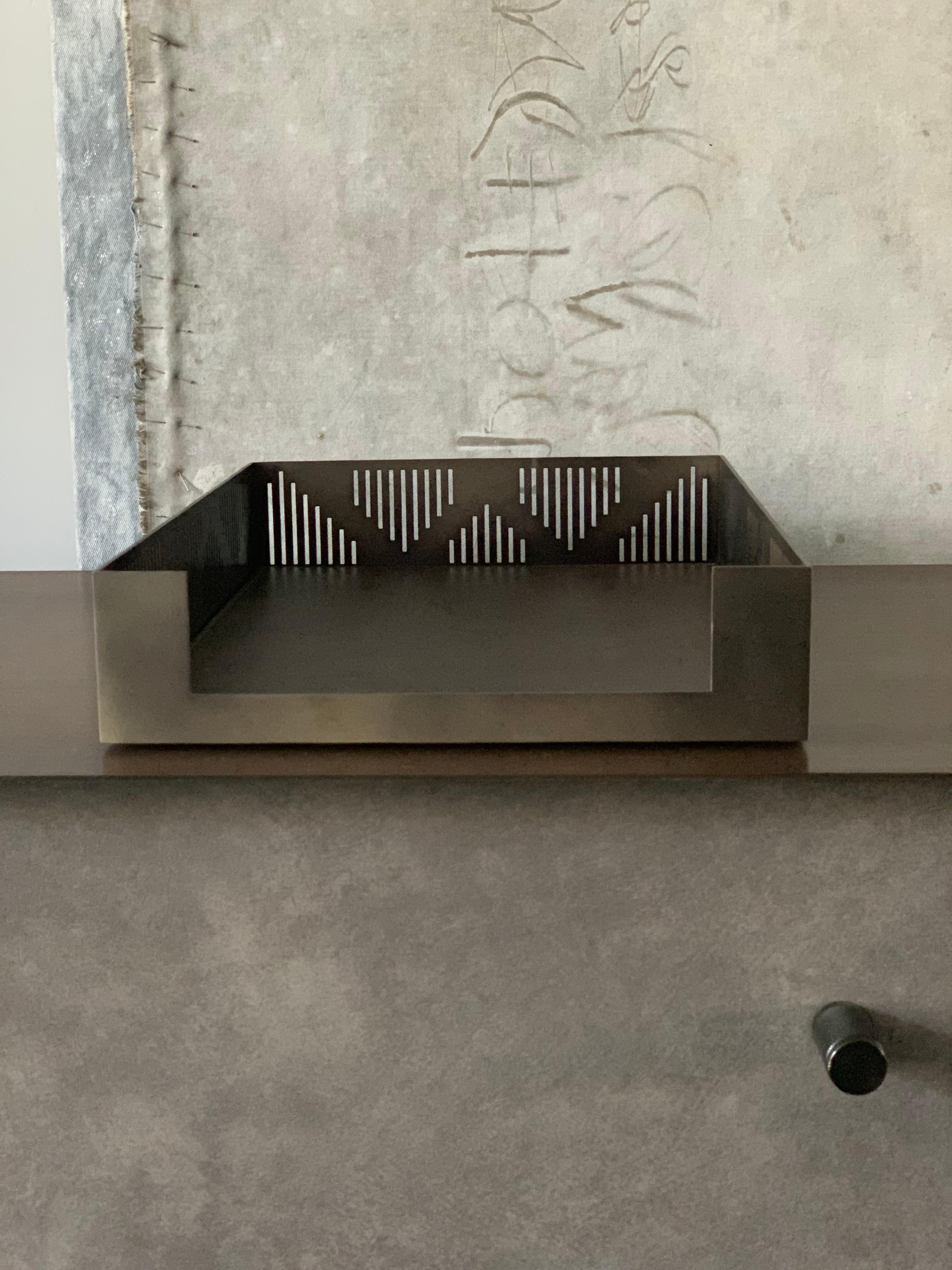Contemporary Art Deco Inspired Vulcano Paper Tray Holder in Antique Bronze