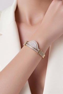 Bracciale con motivo a onde in stile Art Déco, in oro bicolore 14kt con pavé di diamanti