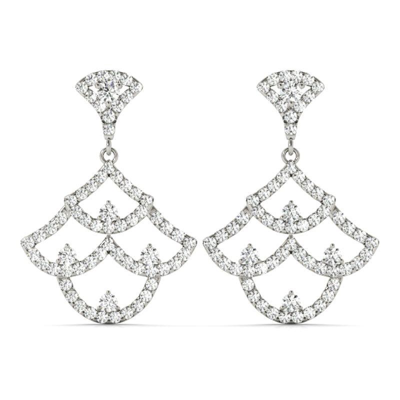 Taglio rotondo Art Deco-Inspired White Gold Chandelier Diamond Earrings, 0.96 Carat Total in vendita