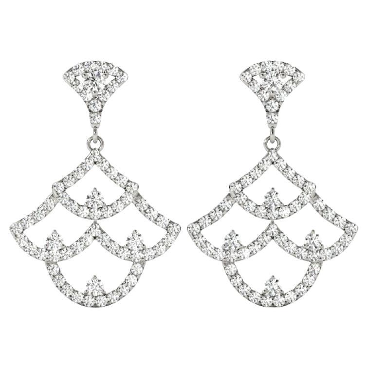 Art Deco-Inspired White Gold Chandelier Diamond Earrings, 0.96 Carat Total