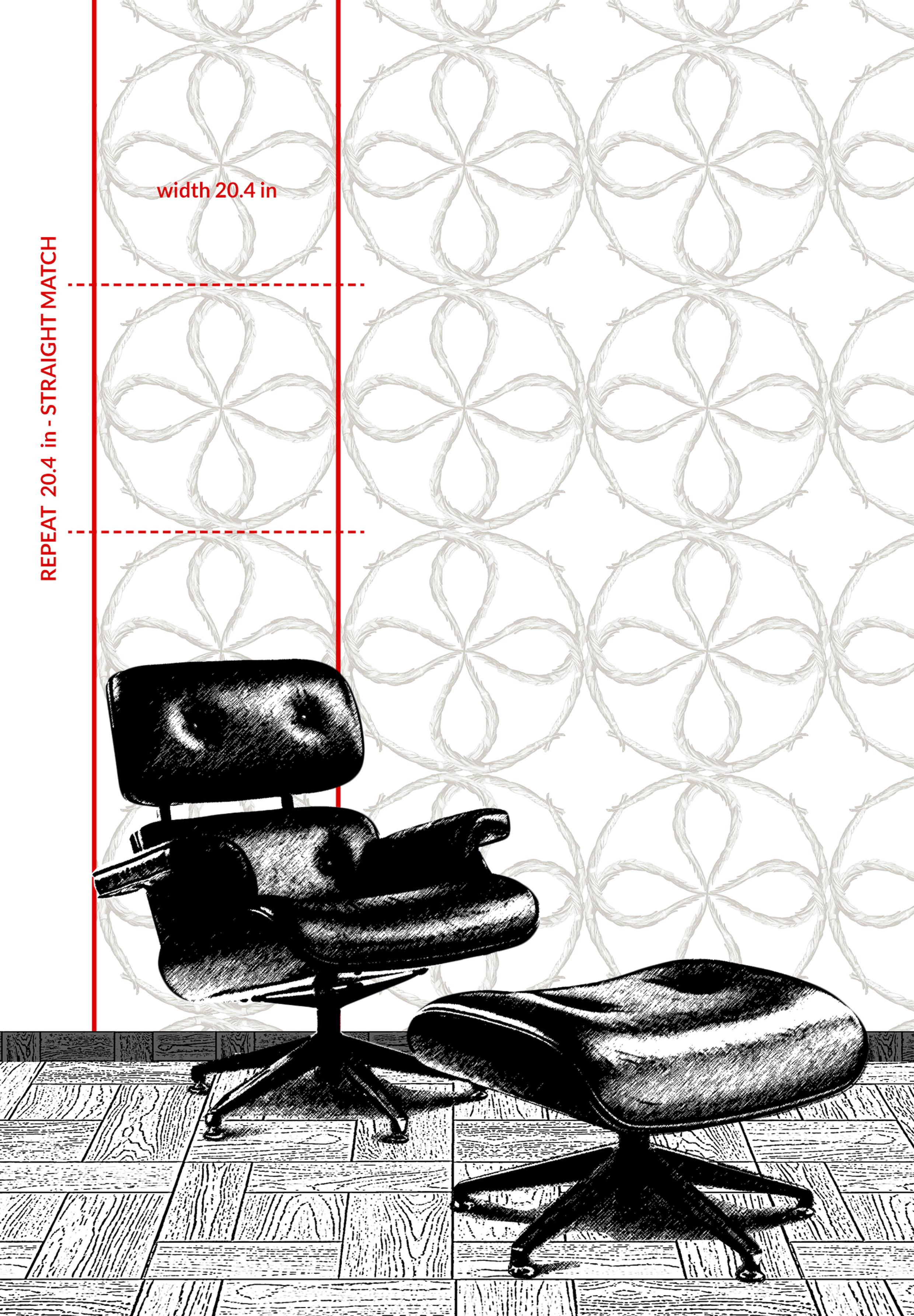 Contemporary Art Deco Inspired White & Grey Wallpaper: Quatrefoil Fog For Sale