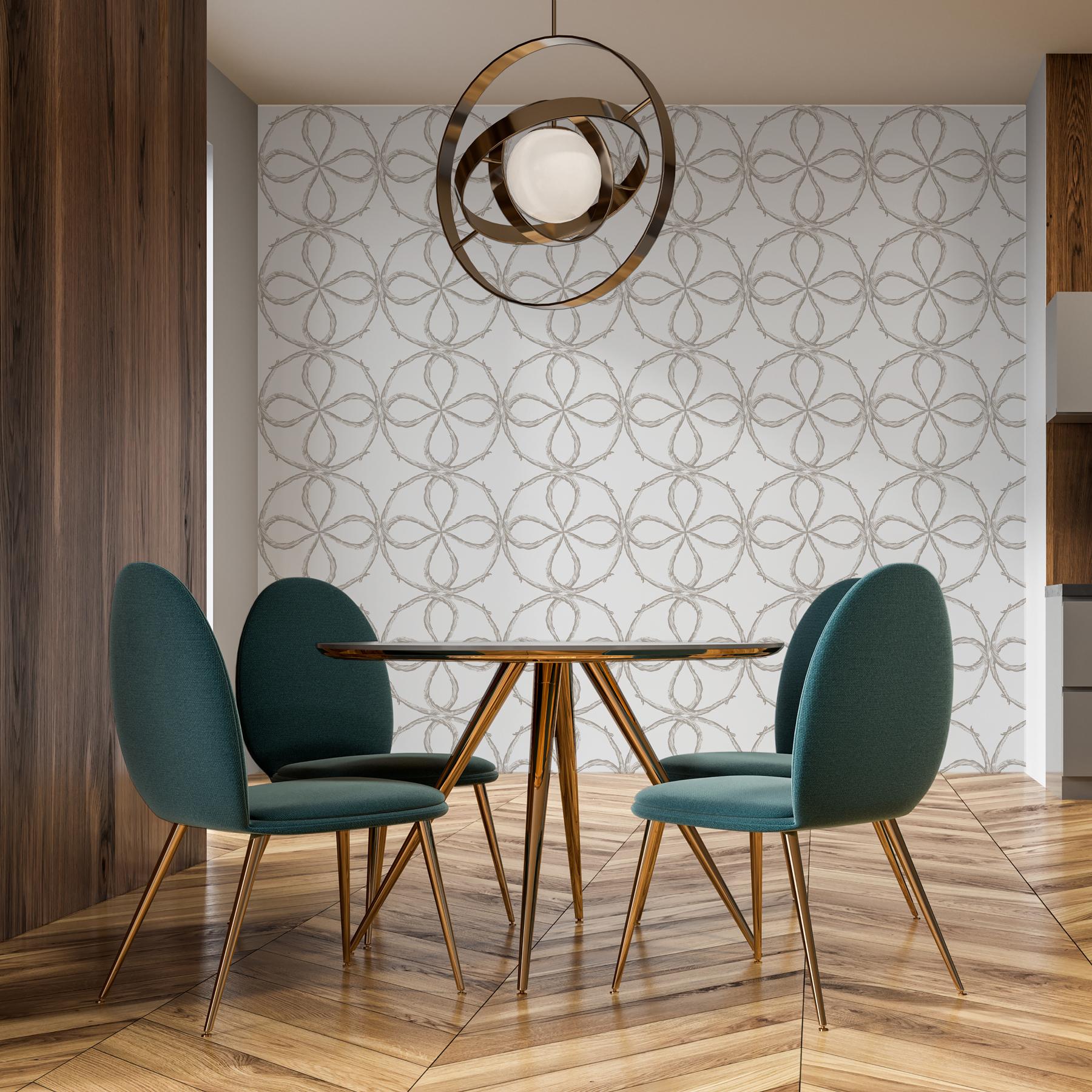 British Art Deco Inspired White & White Wallpaper: Quatrefoil White For Sale