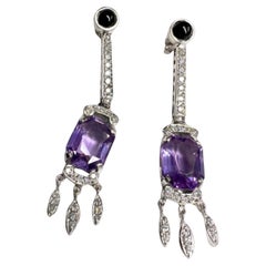 Antique Art Deco-Inspired with Diamonds, Onyx, and Amethysts white Gold Earrings