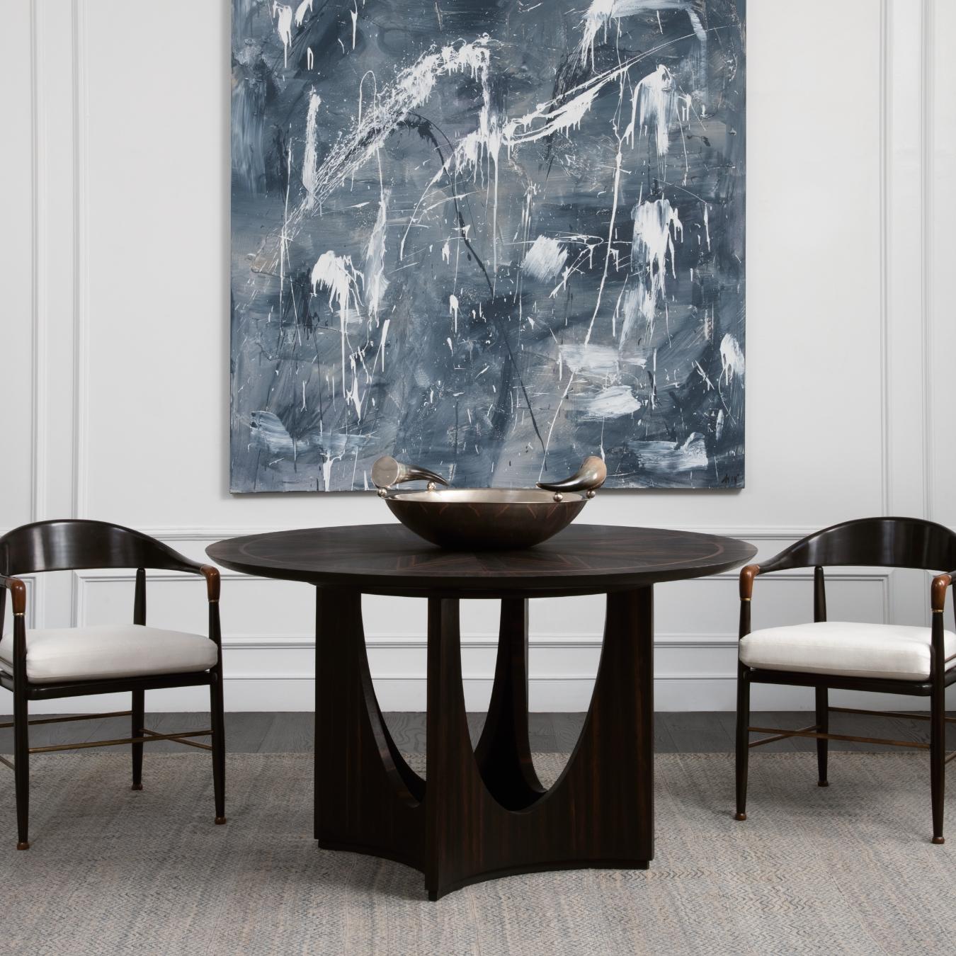 Mexican Art Deco Inspired Wood Belleuve 140 Dining Table with Ebony Veneer