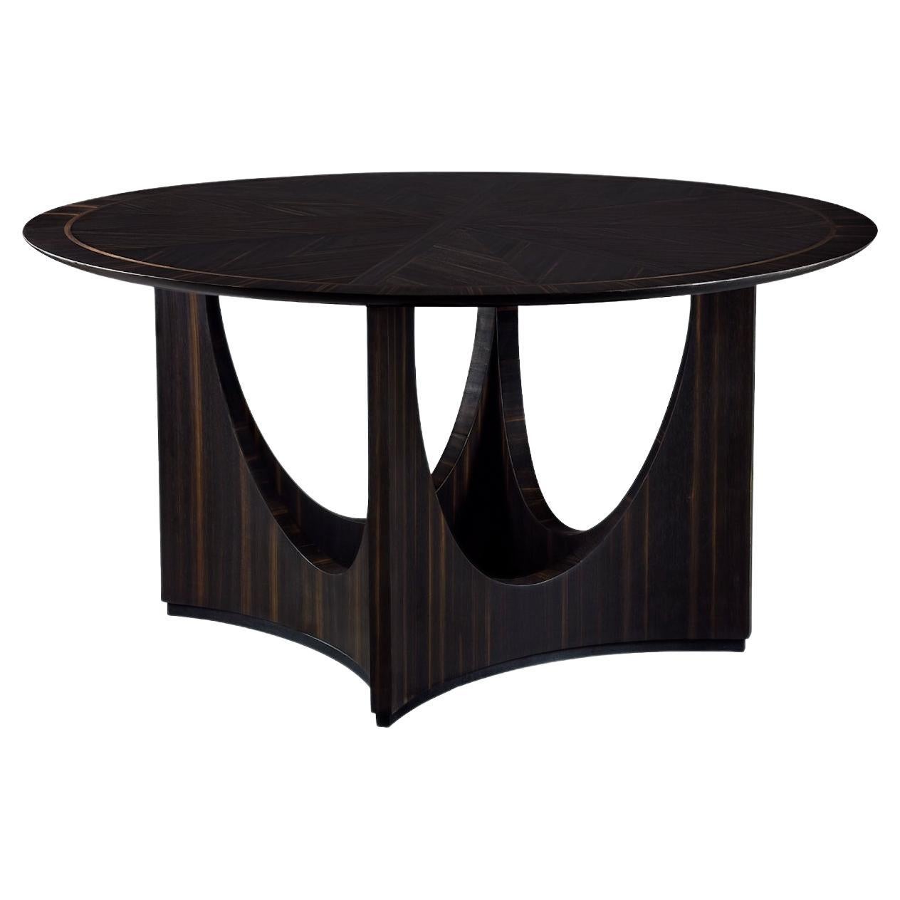 Art Deco Inspired Wood Belleuve 140 Dining Table with Ebony Veneer