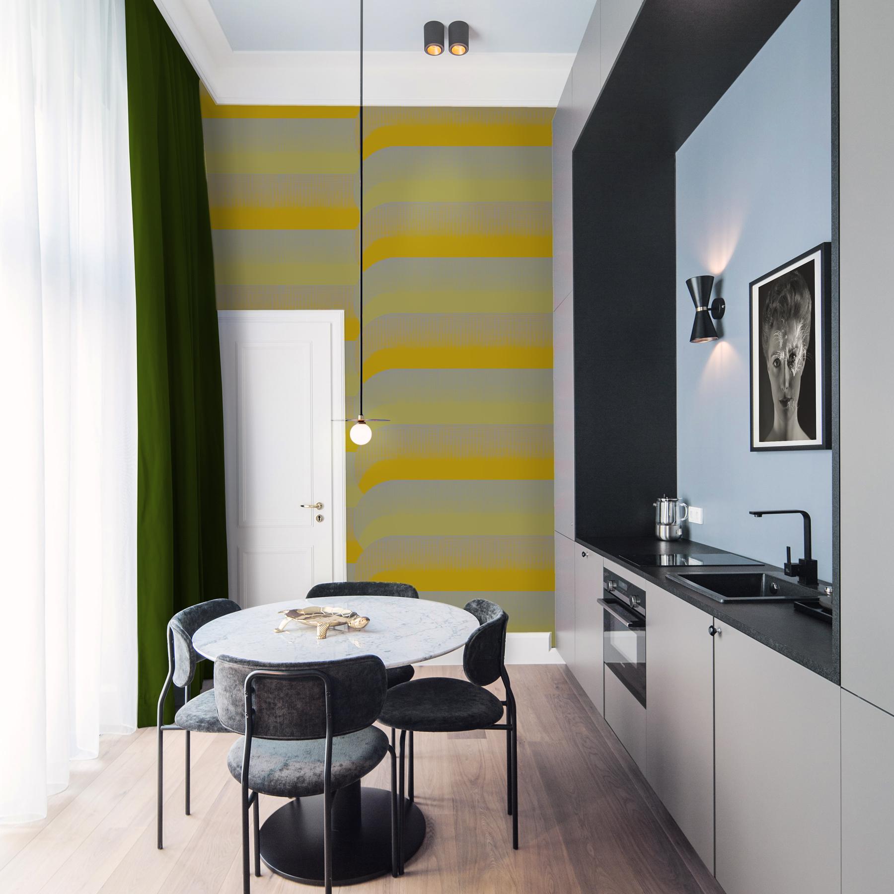 Britannico Carta da parati gialla e grigia di ispirazione Art Deco: Scallop Turmeric in vendita